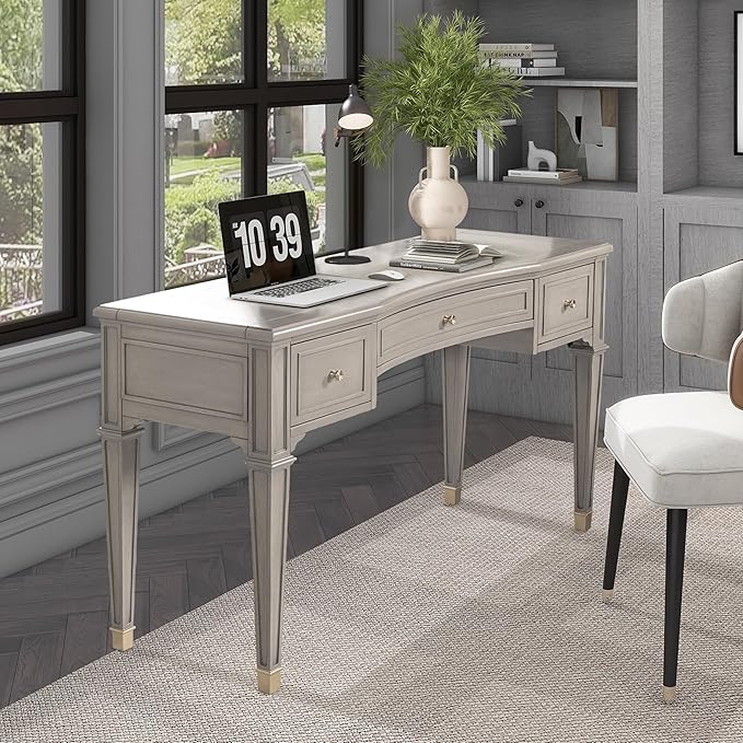 Jennifer Taylor Home Dauphin 55" 3-Drawer Wood Executive Desk, Grey Cashmere - LeafyLoom