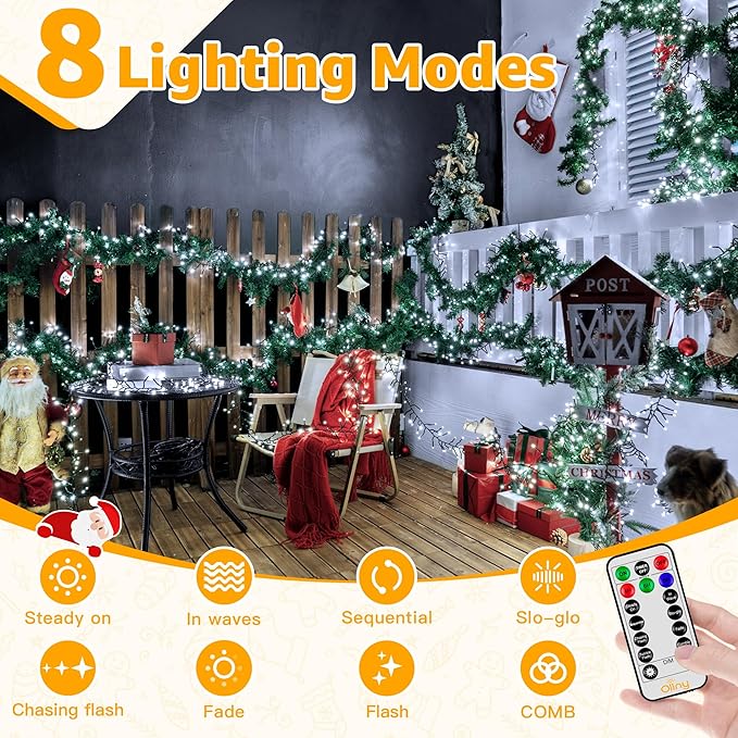 Ollny Cluster Lights for Christmas Tree, 400LED 20ft Cool White Christmas Lights Outdoor 8 Modes Timer Remote, Waterproof String Lights for Indoor Outside Garland Xmas Decorations Ollny