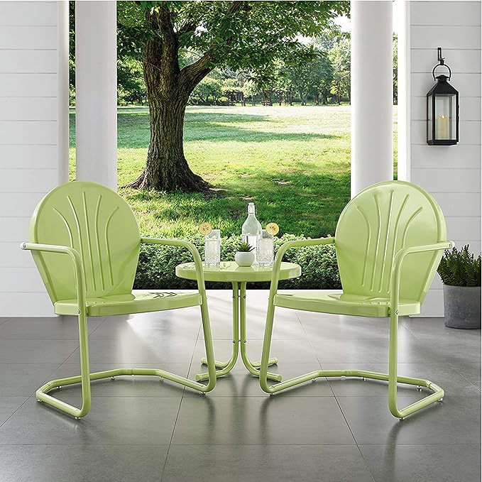 Crosley Furniture KO10004KL Griffith 3-Piece Retro Metal Outdoor Seating Set with 2 Chairs and Side Table, Key Lime - LeafyLoom