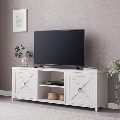 Henn&Hart Rectangular TV Stand for TV's up to 80" in White, TV Stands for the Living Room - LeafyLoom