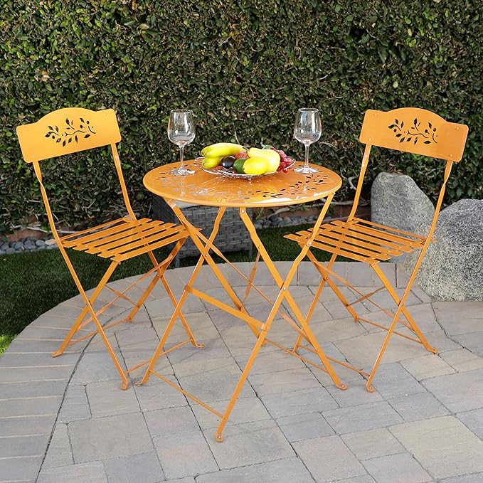 Alpine Corporation Indoor/Outdoor 3-Piece Bistro Set Folding Table and Chairs Patio Seating, Each, Orange - LeafyLoom