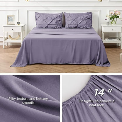 Bedsure Twin Comforter Set with Sheets - 5 Pieces Twin Bedding Sets, Pinch Pleat Grayish Purple Twin Bed in a Bag with Comforter, Sheets, Pillowcase & Sham - LeafyLoom