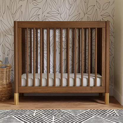 babyletto Gelato 4-in-1 Convertible Mini Crib in Natural Walnut and Brushed Gold Feet, Greenguard Gold Certified - LeafyLoom