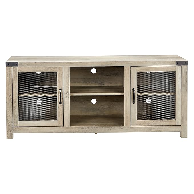 ROCKPOINT 58inch TV Stand Entertaiment Media Console Center Industrial Style Door, Grey wash - LeafyLoom