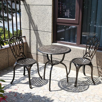 C/G 3 Piece Bistro Set,Outdoor Patio Set,Anti-Rust Cast Aluminum Bistro Table Set for Park Yard Front Porch Furniture(Antique Copper) - LeafyLoom