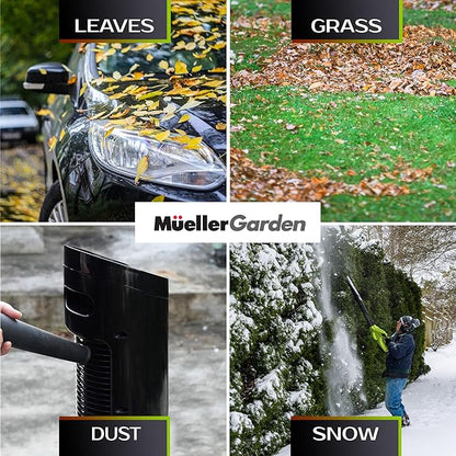 Mueller UltraStorm Cordless Leaf Blower, 140 MPH 20 V Powerful Motor, Electric Leaf Blower for Lawn Care, Battery Powered Leaf Blower for Snow Blowing High Capacity Battery & Charger Green - LeafyLoom