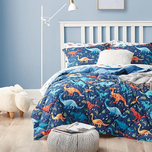 Kids Twin Bedding Comforter Set for Boys, 5 Pieces Soft Lightweight Dinosaur Bedding Twin Set with Sheets, Bed in a Bag, Durable Boys Twin Comforter Set - LeafyLoom