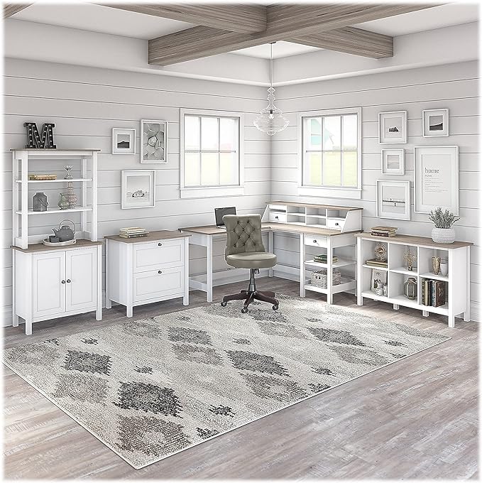 Bush Furniture Mayfield 2 Drawer Lateral File Cabinet in Pure White and Shiplap Gray - LeafyLoom