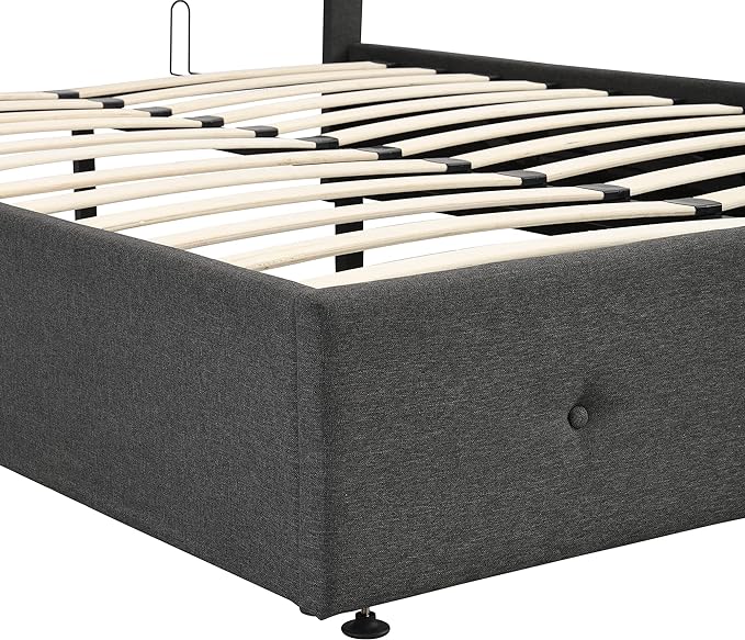 Upholstered Full Size Bed Gas Lift Up Storage Platform Bed Frame with Tufted Headboard Wooden Slat Support & Under Bed Storage, No Box Spring Needed - LeafyLoom