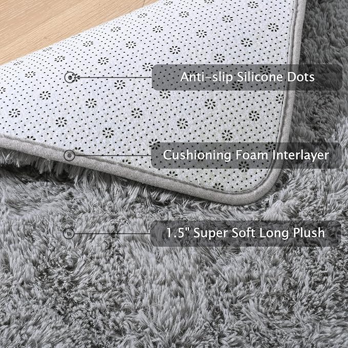 Softlife Rug for Living Room 5.3x7.6 Feet Area Rug for Bedroom Super Soft Shaggy Rugs for Kids Room Fluffy Fuzzy Carpets Long Plush Bedside Rug Nursery Christmas Home Decoration for Boys Girls, Grey - LeafyLoom