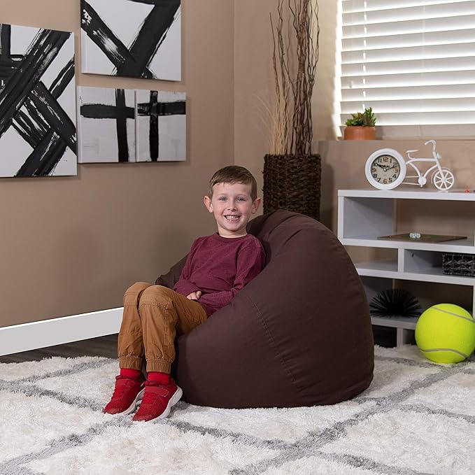 Flash Furniture Dillon Small Bean Bag Chair for Kids and Teens, Foam-Filled Beanbag Chair with Machine Washable Cover, Brown - LeafyLoom