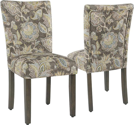 HomePop Parsons Classic Upholstered Accent Dining Chair, Set of 2, Multicolor Gray Floral - LeafyLoom