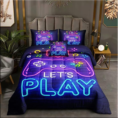 5 Pieces Gamer Bedding Set for Boys Gaming Comforter Twin Size, Game Controller Comforter for Teen 3D Gamepad Microfiber 5 Piece Bed in A Bag Kids Bedding Sets with Sheets,DJT H5030 Twin - LeafyLoom