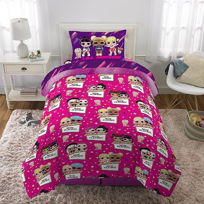 Franco Kids Bedding Super Soft Comforter and Sheet Set, 4 Piece Twin Size, LOL Surprise - LeafyLoom