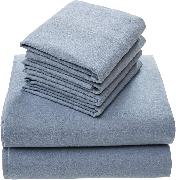 Comfort Spaces Cotton Flannel Breathable Warm Deep Pocket Sheets with Pillow Case Bedding, Full, Blue Solid 4 Piece - LeafyLoom