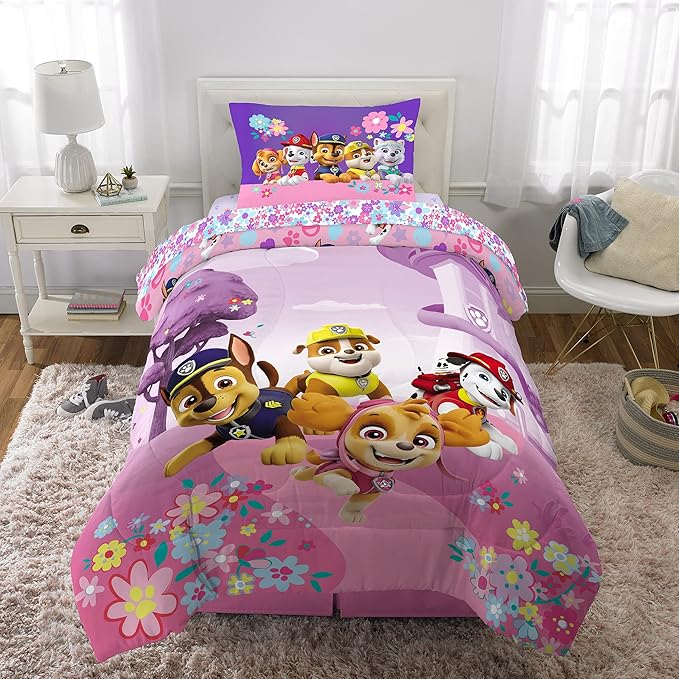 Paw Patrol Girls Kids Bedding Super Soft Comforter and Sheet Set, (4 Piece) Twin Size, (Official) Nickelodeon Product By Franco - LeafyLoom