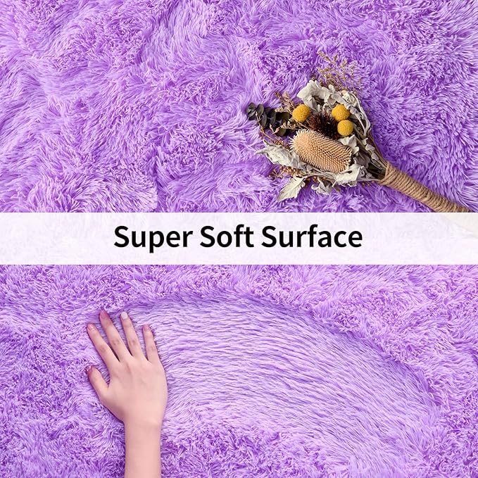 Merelax Soft Shaggy Rug for Kids Bedroom, Oval 2.6'x5.3' Purple Plush Fluffy Carpets for Living Room, Furry Carpet for Teen Girls Room, Anti-skid Fuzzy Comfy Rug for Nursery Decor Cute Baby Play Mat - LeafyLoom