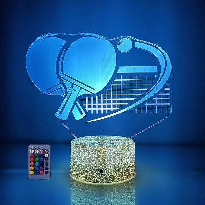 Optical Illusion 3D Ping Pong Paddle Night Light USB Power Remote Control LED Decor Table Desk Lamps 7/16 Colors Changing Lights Children Kids Gift Christmas Xmas Brithday Gift - LeafyLoom