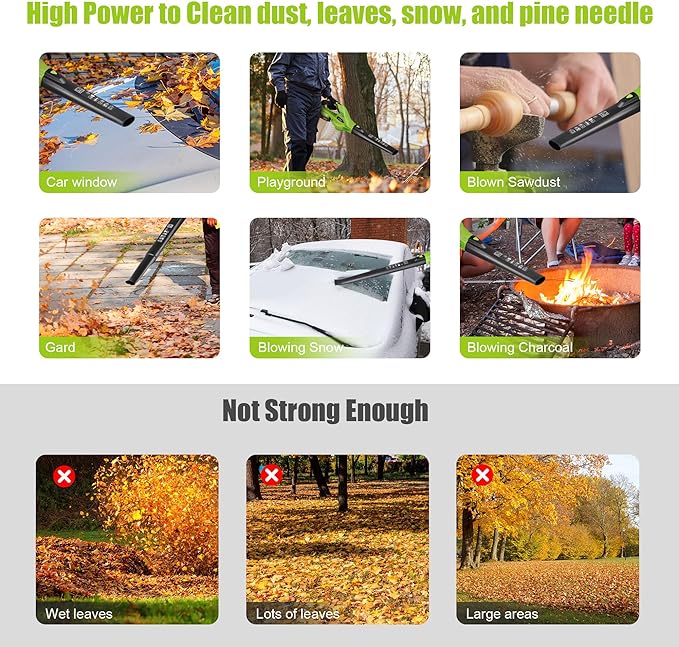 Cordless Leaf Blower 20V Handheld Electric Leaf Blower with 2x2.0AH Batteries and Fast Charger for Lawn Care, Patio, Garden, Snow(only for small jobs) - LeafyLoom