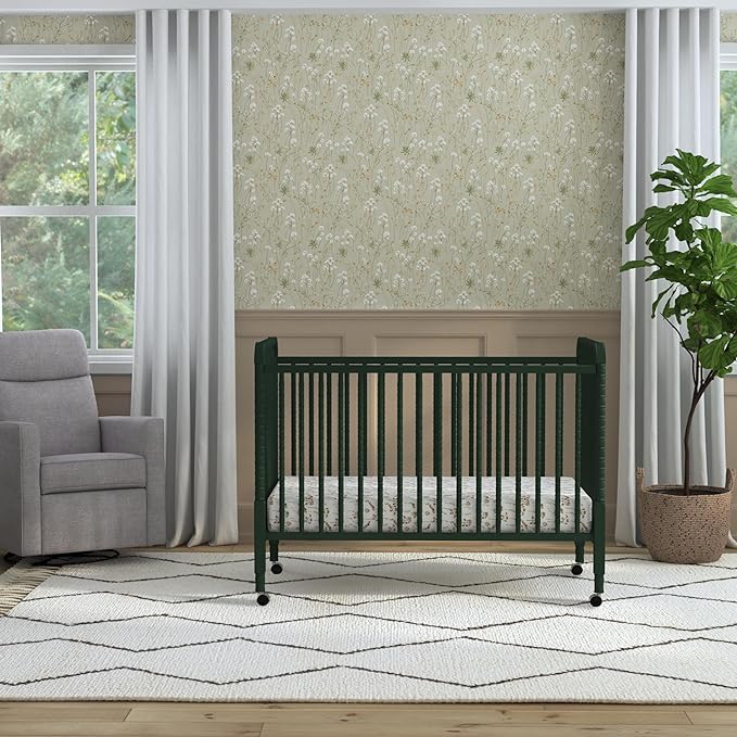 DaVinci Jenny Lind 3-in-1 Convertible Crib in Forest Green, Removable Wheels, Greenguard Gold - LeafyLoom