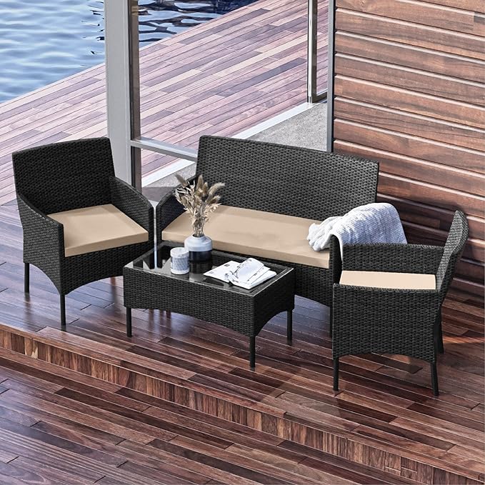 Nestl Outdoor Patio Furniture Sofas, Standard, Black Base/Beige Cushions - LeafyLoom