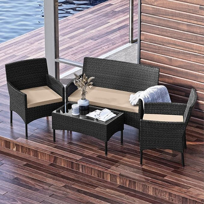 Nestl Outdoor Patio Furniture Sofas, Standard, Black Base/Beige Cushions - LeafyLoom