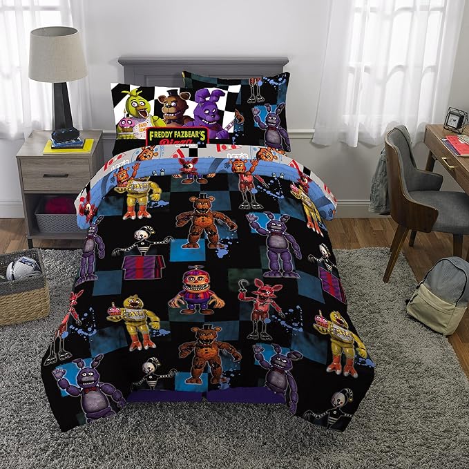 Franco Kids Bedding Super Soft Comforter and Sheet Set with Sham, 5 Piece Twin Size, Five Nights At Freddy's - LeafyLoom