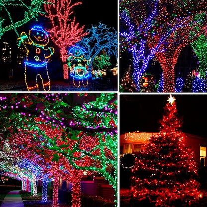 Dazzle Bright 2 Pack Total 400LED 132FT Red Christmas Solar String Outdoor Lights, Solar Powered with 8 Modes Waterproof Fairy Lights for Bedroom Patio Garden Tree Party Yard Decoration DazzleBright