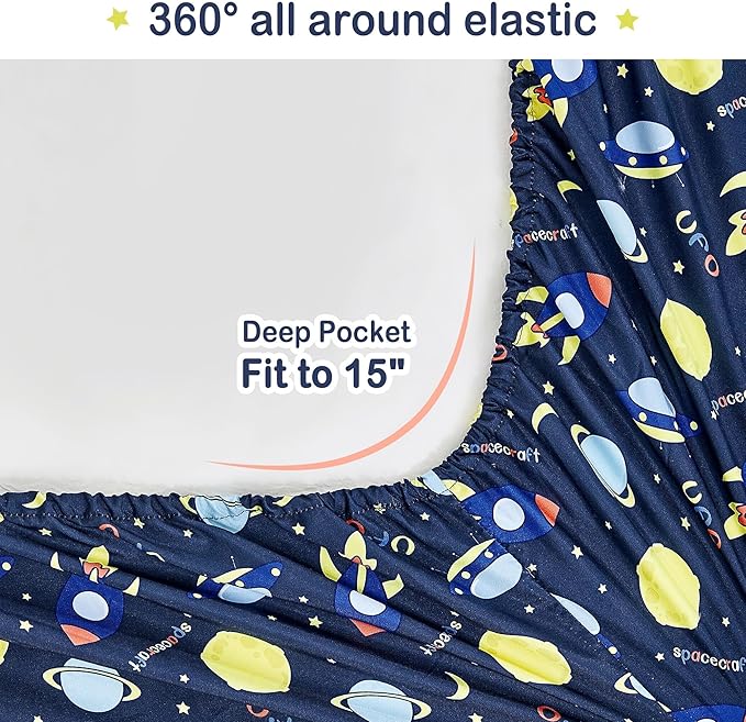 Mooreeke Bed in a Bag for Kids Boys Teens, 5 Pieces Twin Size Comforter Bed Set with Shams, Sheet Set, Space Planet Blue Black Super Soft Microfiber Kids Comforter Bedding Set - LeafyLoom