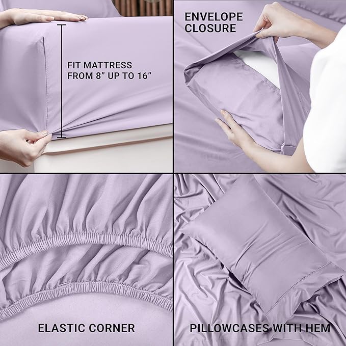 Utopia Bedding Twin XL Sheets - 3 Piece Bedding - Brushed Microfiber - Shrinkage and Fade Resistant - Easy Care (Twin XL Twin Extra Long Lavender) - LeafyLoom