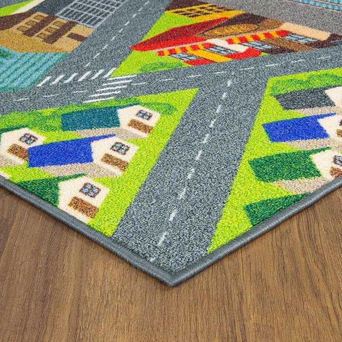 KC CUBS Road Play Map City Car Vehicle Traffic Educational Learning & Fun Game Area Non Slip Boy & Girl Kids Rug Carpet for Children Bedroom, Toddler Classroom & Baby Playroom Mat, Playtime Activity - LeafyLoom