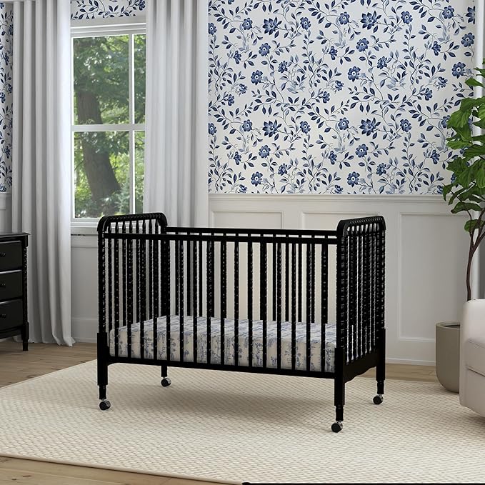 DaVinci Jenny Lind 3-in-1 Convertible Crib in Ebony, Removable Wheels, Greenguard Gold Certified - LeafyLoom