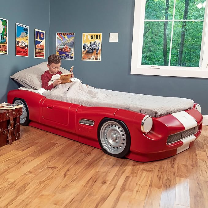 Step2 Roadster Toddler-to-Twin Bed, Crib to Twin Transition Race Car Bed, Adjustable, Ages 3+ Years Old, Easy Assembly, Red - LeafyLoom