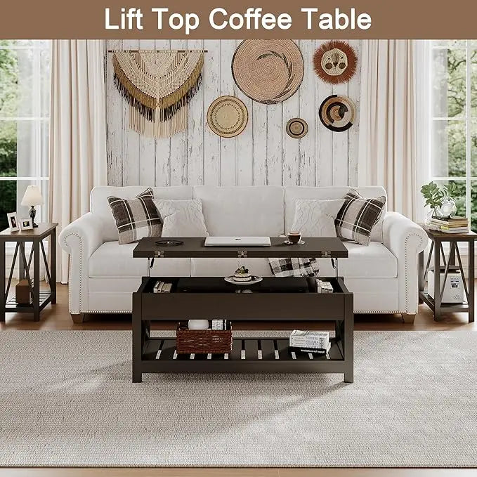 ChooChoo Coffee Table Lift Top, Multi-Function Convertible Coffee Table with Storage and Hidden Compartment, Coffee Table Converts to Dining Table for Living Room, 40 Black - LeafyLoom