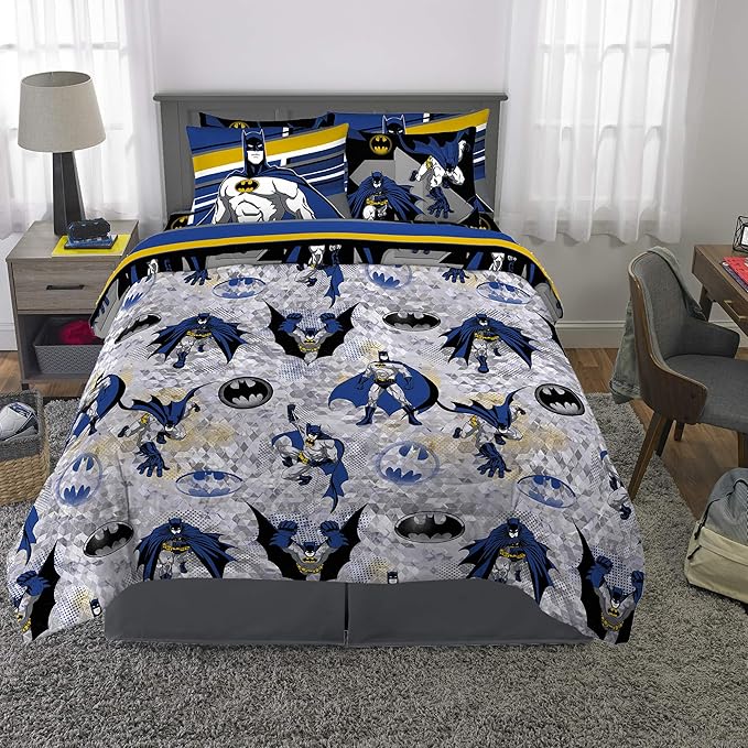 Franco Kids Bedding Super Soft Comforter and Sheet Set with Sham, 7 Piece Full Size, Batman - LeafyLoom