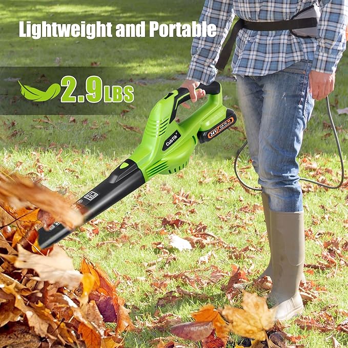 Cordless Leaf Blower 20V Handheld Electric Leaf Blower with 2x2.0AH Batteries and Fast Charger for Lawn Care, Patio, Garden, Snow(only for small jobs) - LeafyLoom