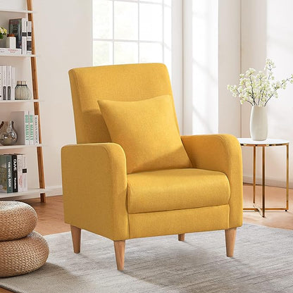 COLAMY Modern Upholstered Accent Chair Armchair with Pillow, Fabric Reading Living Room Side Chair,Single Sofa with Lounge Seat and Wood Legs, Yellow - LeafyLoom