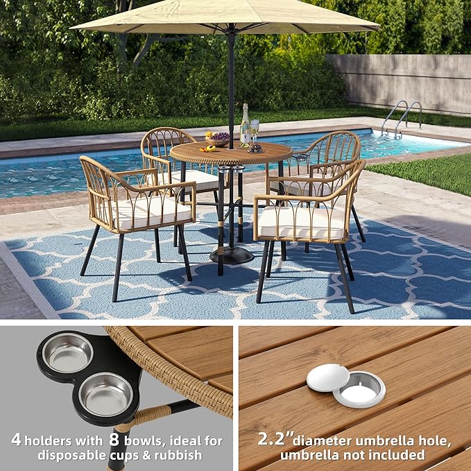 YITAHOME 5 Pieces Outdoor Patio Dining Table Chair Set,Wicker Patio Dining Set,Outdoor Rattan Dining Table Set for Patio, Backyard, Balcony, Garden (with Umbrella Hole) - LeafyLoom