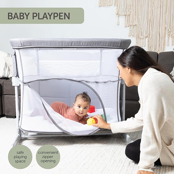 3 in 1 Baby Bassinet, Bedside Sleeper, & Playpen, Easy Folding Portable Crib (Grey)- KoolaBaby (Mesh Bassinet) - LeafyLoom