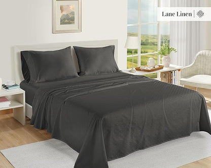 LANE LINEN 100% Egyptian Cotton Bed Sheets - 1000 Thread Count 3PC Twin XL Sheets Set, Bedding Sheets, Sateen Weave, Luxury Hotel Sheets, Fits Upto 16" Mattress, Swiss Dot - Charcoal - LeafyLoom