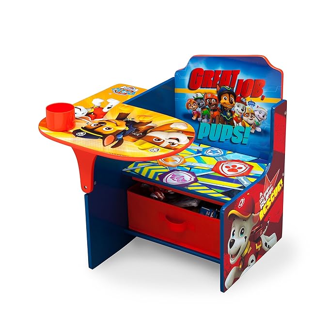 Delta Children Chair Desk with Storage Bin - Ideal for Arts & Crafts, Snack Time, Homeschooling, Homework, Reading & More, Nick Jr. PAW Patrol, with Cup Holders|Arm Rest, Engineered Wood - LeafyLoom