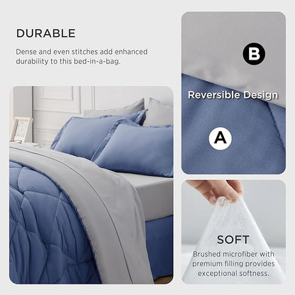 Bedsure Infinity Blue King Size Comforter Set - 7 Pieces Reversible King Bed in a Bag, King Bed Set Infinity Blue and Grey with Comforters, Sheets, Pillowcases & Shams - LeafyLoom