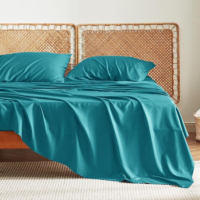 Bedsure Full Size Sheets, Cooling Sheets Full, Rayon Derived from Bamboo, Deep Pocket Up to 16", Breathable & Soft Bed Sheets, Hotel Luxury Silky Bedding Sheets & Pillowcases, Turquoise - LeafyLoom