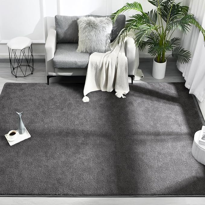 Area Rugs for Bedroom Living Room, 7x10 Dark Grey Super Soft Comfy Thickened Memory-Foam Indoor Carpets, Modern Aesthetic Minimalist Carpet for Boys Girls Adults Apartment Nursery Home Décor - LeafyLoom