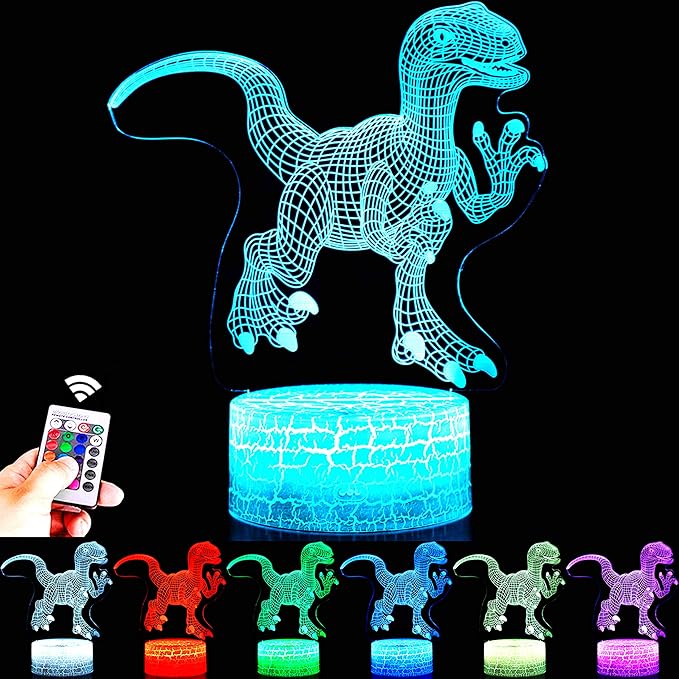 Dinosaur Night Light, 16 Colors 3D Desk Lamp Remote Control Dinosaur Toys for Kids Age 2 3 4 5 6 7 8-12 Year Old Boys Room Bedside Decor Christmas Birthday Gifts - LeafyLoom