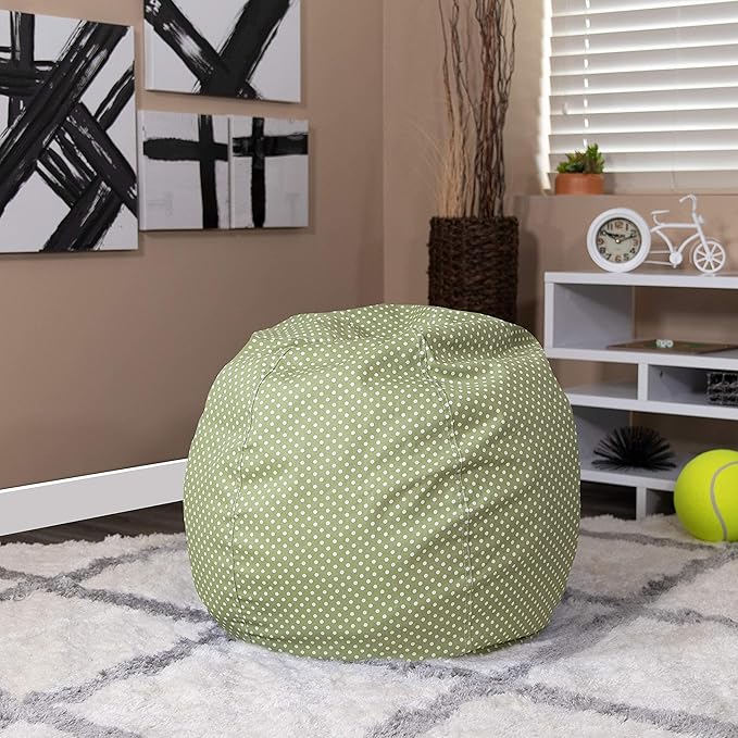 Flash Furniture Dillon Small Bean Bag Chair for Kids and Teens, Foam-Filled Beanbag Chair with Machine Washable Cover, Green Polka Dot - LeafyLoom