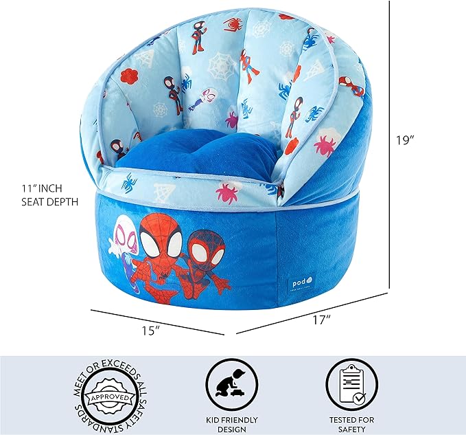 Idea Nuova Marvel Spidey and His Amazing Friends Blue Round Bean Bag Chair for Kids, Ages 3+, Large - LeafyLoom