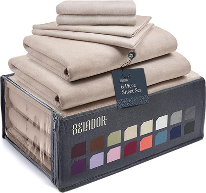 BELADOR Silky Soft Queen Sheet Set - 6 Piece Bed Sheets for Queen Size Bed, Secure-Fit Deep Pocket Sheets with Elastic, Breathable Hotel Sheets & Pillowcase Set, Wrinkle Free Oeko-Tex Sheets - LeafyLoom