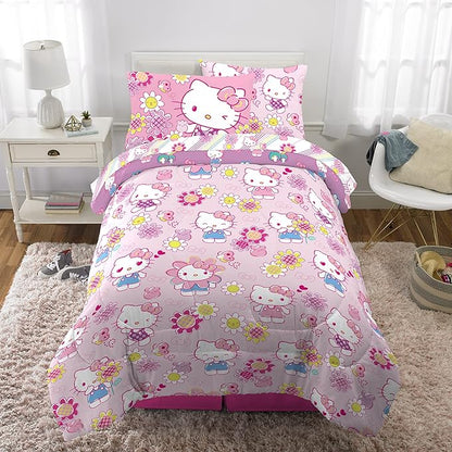 Franco Kids Bedding Super Soft Comforter and Sheet Set with Sham, 5 Piece Twin Size, Hello Kitty - LeafyLoom