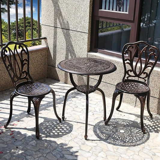 3 Piece Bistro Set,Outdoor Patio Set,Anti-Rust Cast Aluminum Bistro Table Set for Park Yard Front Porch Furniture(New Brown)… - LeafyLoom